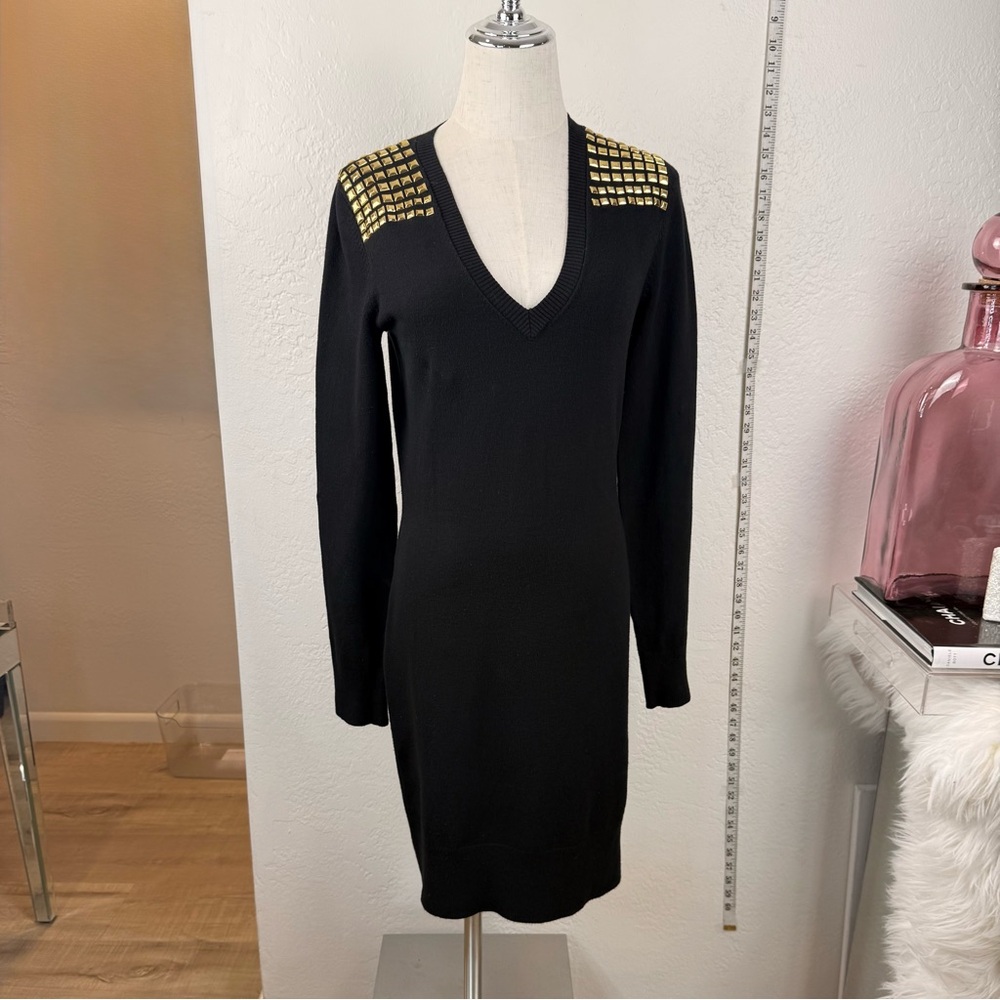Michael Kors‎ Studded Shoulder V-Neck Sweater Dress/Black/Sz.Small